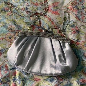 Jessica McClintock Silver Satin and Rhinestones Evening Bag